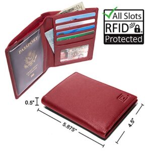 RFID Passport Wallet Travel Organizer - 2 Passport Holder - Slim Leather Bifold