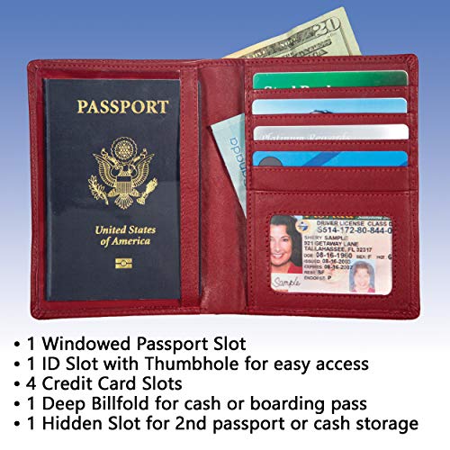 RFID Passport Wallet Travel Organizer - 2 Passport Holder - Slim Leather Bifold