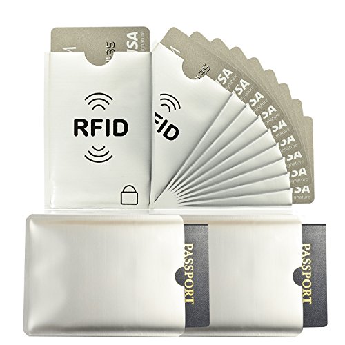 Bofit Anti-Theft RFID NFC Blocking ID Credit Card Passport Holder Secure Protector Sleeves Shields (10 Credit Card & 2 Passport Protectors) Durable TearProof WaterProof