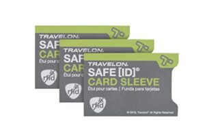 travelon safe id set of 3 rfid blocking sleeves, gray, 3.4 x 2.3