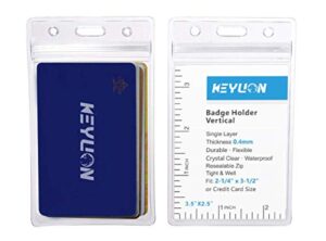 keylion 10 pack id card badge holder vertical, heavy duty clear vinyl plastic pvc sleeve cover w waterproof resealable zip, fit 5 credit size cards or 2.25" x 3.5" name badge inserts
