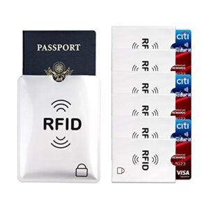 7 rfid blocking sleeves, 6 rfid blocking credit card sleeves & 1 passport rfid security holders suit, identity theft protection sleeve set for men & women. fits all wallet and purse. (7pcs)