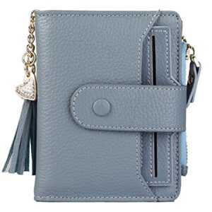 zooeass women's rfid mini soft leather bifold wallet with id window card sleeve coin purse(blue)
