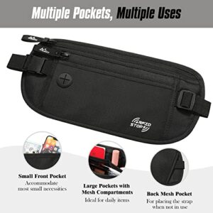 MoKo Secure Travel Money Belt, Undercover Hidden RFID Blocking Travel Wallet, Anti-Theft Passport Wallets for Men Women, Black