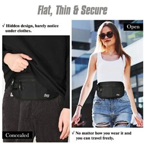 MoKo Secure Travel Money Belt, Undercover Hidden RFID Blocking Travel Wallet, Anti-Theft Passport Wallets for Men Women, Black