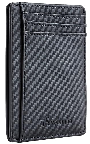 Travelambo Front Pocket Minimalist Leather Slim Wallet RFID Blocking Carbon Fiber Texture(Black)