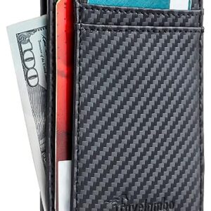 Travelambo Front Pocket Minimalist Leather Slim Wallet RFID Blocking Carbon Fiber Texture(Black)