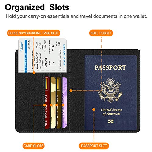 Fintie Passport Holder, Slim Travel Wallet RFID Blocking Card Case Cover Passport Cover Protector Travel Essentials with Credit Card Slots for Women/Men (Denim Black)