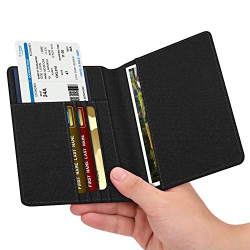 Fintie Passport Holder, Slim Travel Wallet RFID Blocking Card Case Cover Passport Cover Protector Travel Essentials with Credit Card Slots for Women/Men (Denim Black)