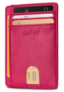buffway slim minimalist front pocket rfid blocking leather wallets for men women - lichee red