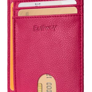 Buffway Slim Minimalist Front Pocket RFID Blocking Leather Wallets for Men Women - Lichee Red