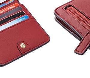 Toughergun Womens Rfid Blocking Small Compact Bifold Luxury Genuine Leather Pocket Wallet Ladies Mini Purse with ID Window (11 ReNapa Red Deep)