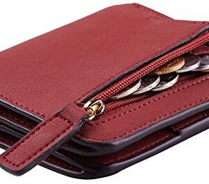 Toughergun Womens Rfid Blocking Small Compact Bifold Luxury Genuine Leather Pocket Wallet Ladies Mini Purse with ID Window (11 ReNapa Red Deep)