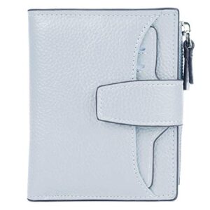 ainimoer women's rfid blocking leather small compact bi-fold zipper pocket wallet card case purse with id window (lichee grayish white)