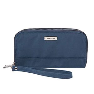 travelon rfid blocking double zip unisex-adult nylon wallet, blue, 7.5 x 4 x 1.5