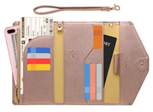 zoppen passport holder for women travel wallet rfid blocking passport cover document organizer strap ver.5, 07 rose gold