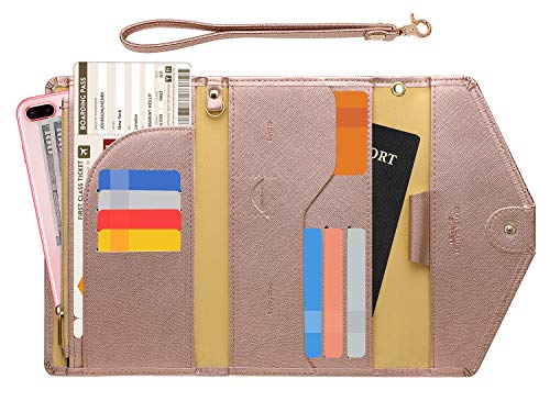 ZOPPEN Passport Holder for Women Travel Wallet Rfid Blocking Passport Cover Document Organizer Strap Ver.5, 07 Rose Gold