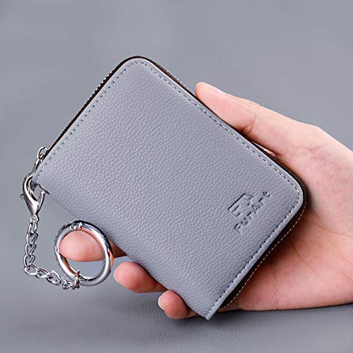 FurArt Credit Card Wallet, Zipper Card Cases Holder for Men Women, RFID Blocking, KeyChain Wallet, Compact Size