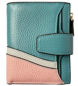 ainimoer women's rfid blocking leather small compact bi-fold zipper pocket wallet card case purse with id window (wavy sky blue)