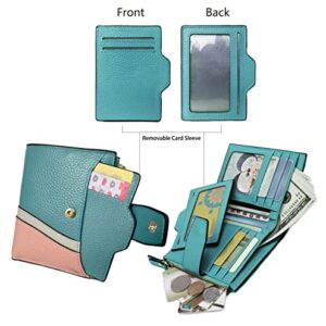 AINIMOER Women's RFID Blocking Leather Small Compact Bi-fold Zipper Pocket Wallet Card Case Purse with id Window (Wavy Sky Blue)