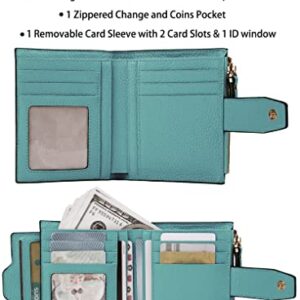 AINIMOER Women's RFID Blocking Leather Small Compact Bi-fold Zipper Pocket Wallet Card Case Purse with id Window (Wavy Sky Blue)