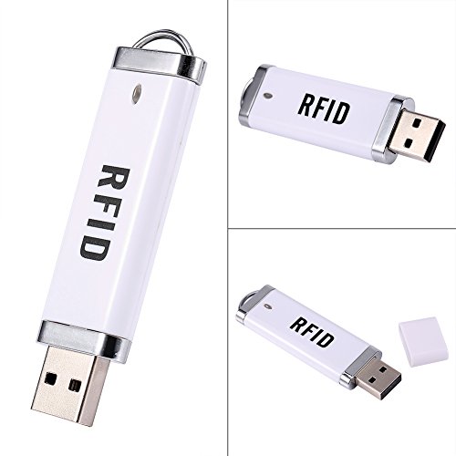 125KHz Portable RFID Reader, U Disk Shape ID Card Reader Non-Contact USB Interface Reader Plug & Play for Win XP/Win10/Liunx/Vista/Android-White