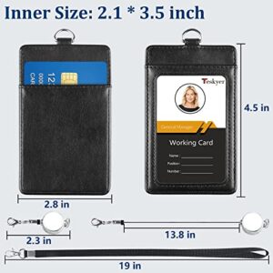 Teskyer ID Badge Holder with Retractable Lanyard, 2 Card Slots Easy Swipe Leather ID Card Holder for Work ID, School ID, Metro Card and Access Card