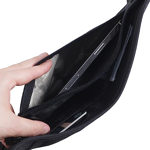 Money Belt for Travel for Women Men Hidden - RFID Blocking Travel Wallet Security Passport Holder, Slim Travel Pouch Fanny Pack Belt Bag - Black