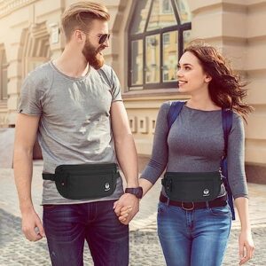 Money Belt for Travel for Women Men Hidden - RFID Blocking Travel Wallet Security Passport Holder, Slim Travel Pouch Fanny Pack Belt Bag - Black