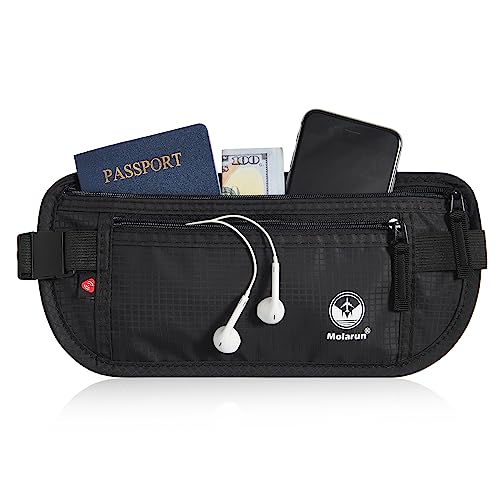 Money Belt for Travel for Women Men Hidden - RFID Blocking Travel Wallet Security Passport Holder, Slim Travel Pouch Fanny Pack Belt Bag - Black