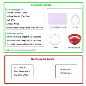 RFID Reader Writer Mifare Reader Writer 14443A USB Reader for Android Linux iOS Winx,Outputs Configable, Mifare Card Writer for Windows +3 Mifare Cards(Writer)
