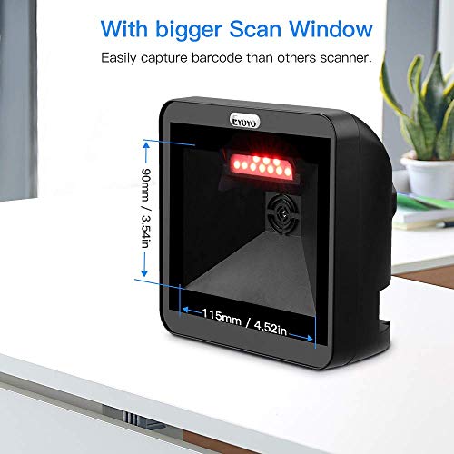 Eyoyo Hands-Free 2D QR Barcode Scanner, Omnidirectional Desktop Automatic 1D Barcode Reader Big Scan Window to Read PDF417 on ID Card, Driver's License, Passport for Supermarket Library Retail Store