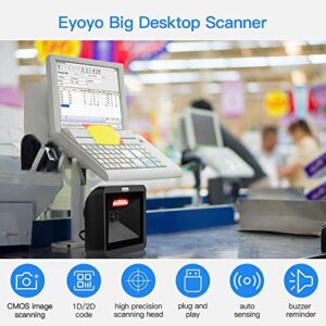 Eyoyo Hands-Free 2D QR Barcode Scanner, Omnidirectional Desktop Automatic 1D Barcode Reader Big Scan Window to Read PDF417 on ID Card, Driver's License, Passport for Supermarket Library Retail Store