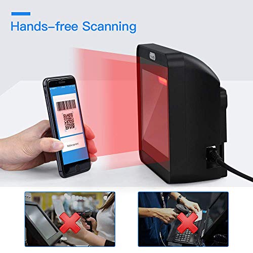 Eyoyo Hands-Free 2D QR Barcode Scanner, Omnidirectional Desktop Automatic 1D Barcode Reader Big Scan Window to Read PDF417 on ID Card, Driver's License, Passport for Supermarket Library Retail Store