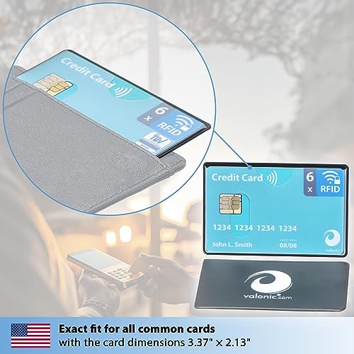 valonic set of 6 RFID blocking sleeves - insertion from the top, Credit Card Protector sleeve for wallet - Protection block for Debit Card and Metro Card