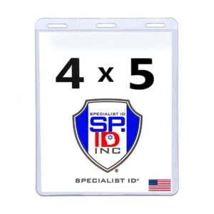 2 pack - 4x5 badge holder horizontal - clear credential sleeve for events - heavy duty plastic name tag badge cover by specialist id