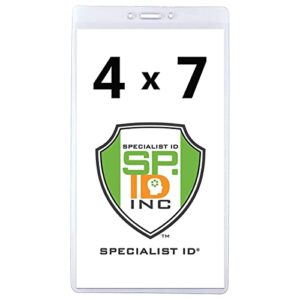 5 pack - extra large 4 1/8 x 7 1/2 ticket & badge holder - heavy duty clear plastic 4 x 7 card insert protector for sports tickets, press passes and name badges by specialist id