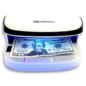 upromax uv counterfeit bill money detector miux09, portable, rechargeable, lightweight, bills credit cards banknote passports ids all currencies, auto on/off, led light currency check billetes falsos