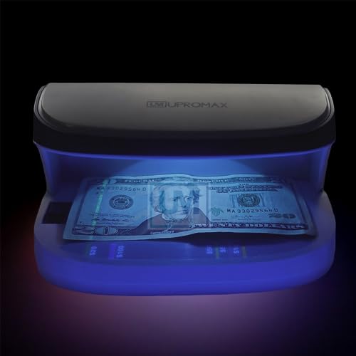 UPROMAX UV Counterfeit Bill Money Detector MIUX09, Portable, Rechargeable, Lightweight, Bills Credit Cards Banknote Passports IDs All Currencies, Auto ON/Off, LED Light Currency Check Billetes Falsos