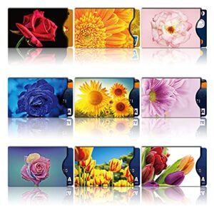 CARSLIFE 12 RFID Blocking Sleeves (9 Credit card sleeves & 3 passport sleeves) Anti RFID Identity Theft Protection,Beautiful flowers design