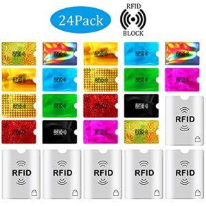 24 Pieces RFID Blocking Sleeves Identity Credit Card Sleeves Set, Including 18 Card Protector RFID Card Holders and 6 Anti Theft Passport Protectors for Women Men (Rich Style)