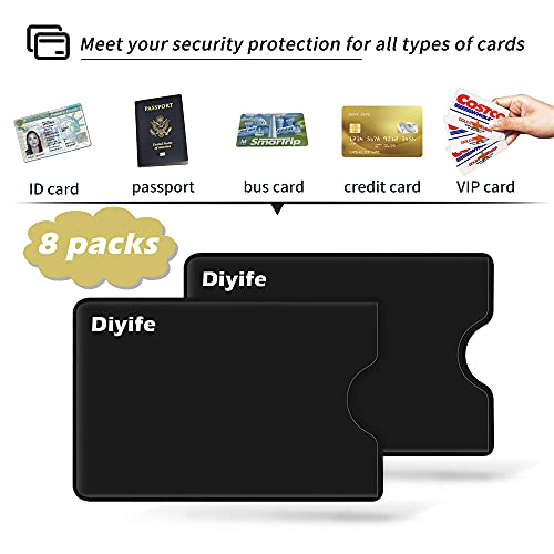 Diyife RFID Blocking Credit Card Sleeves,[8 Pcs] RFID & NFC Card Protector Set, Card Blocker Contactless Card Protection, Anti Data & Identity Theft Secure Pocket Wallet