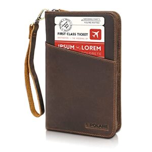 polare full grain leather passport holder cover case for men and women rfid blocking family travel wallet holds 6 passports (dark brown)