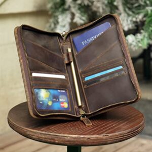 Polare Full Grain Leather Passport Holder Cover Case for Men and Women RFID Blocking Family Travel Wallet Holds 6 Passports (Dark Brown)