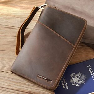 Polare Full Grain Leather Passport Holder Cover Case for Men and Women RFID Blocking Family Travel Wallet Holds 6 Passports (Dark Brown)