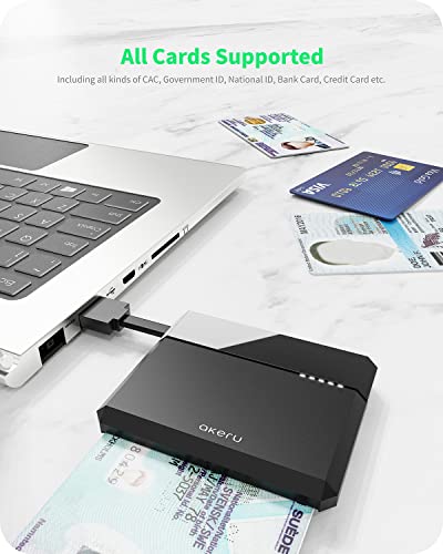 Portable CAC Card Reader DOD Military Smart Card Reader, Universal Compatibility, for Mac/Windows with LED Indicator, Compact PIV & ID Chip Card Reader, Cable Management AKERU [EAO-10]