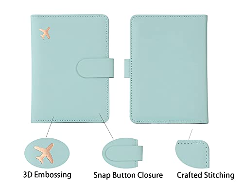 Melsbrinna 2 Pack Passport Holder,Passport Cover Case,Passport Holder with Ideal Holder for Various 4x3 Inch Cards,Rfid Blocking Travel Wallet for Family,Couples,Friends (Pink+Aqua green)