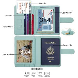 Melsbrinna 2 Pack Passport Holder,Passport Cover Case,Passport Holder with Ideal Holder for Various 4x3 Inch Cards,Rfid Blocking Travel Wallet for Family,Couples,Friends (Pink+Aqua green)