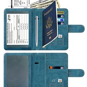 Passport Holder Cover Wallet Case Travel Essentials Passport and Vaccine Card Holder Combo Leather Travel Wallet Rfid Blocking Vacation Must Haves Travel Accessories for Men Women (2#Blue)