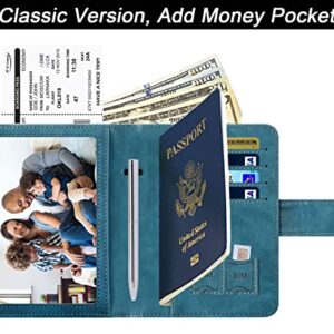 Passport Holder Cover Wallet Case Travel Essentials Passport and Vaccine Card Holder Combo Leather Travel Wallet Rfid Blocking Vacation Must Haves Travel Accessories for Men Women (2#Blue)